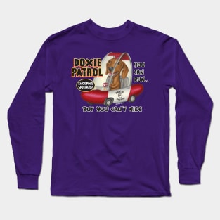 fun cute fur baby doxie dog with Dachshund Driving classic car Long Sleeve T-Shirt